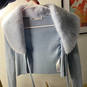 Zara Faux Fur Trim Cardigan